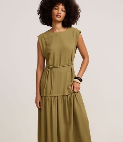Vestido Evasê Midi en Viscolino con Cinturón Cuerda 2