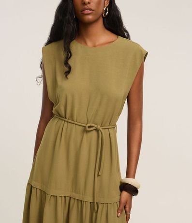 Vestido Evasê Midi en Viscolino con Cinturón Cuerda 4