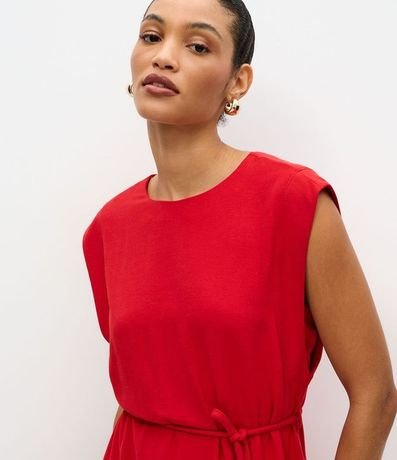 Vestido Evasê Midi en Viscolino con Cinturón Cuerda 3