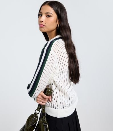 Blusa en Punto con Cuello Polo Perforado 3