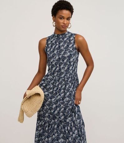 Vestido Evasê Largo en Viscosa con Estampa Caracolas