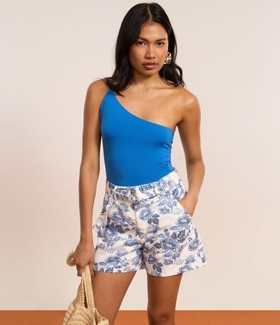 Short Cintura Alta en Sarga con Estampa Follaje 5