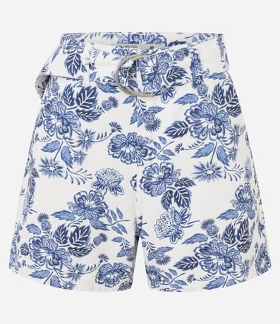 Short Cintura Alta en Sarga con Estampa Follaje 6