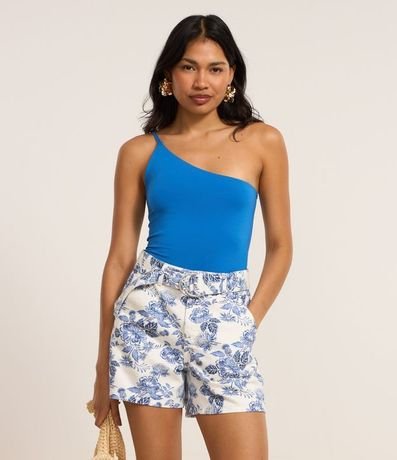 Short Cintura Alta en Sarga con Estampa Follaje 2