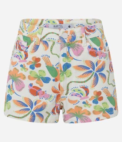 Short Slim en Sarga con Estampa Tropical