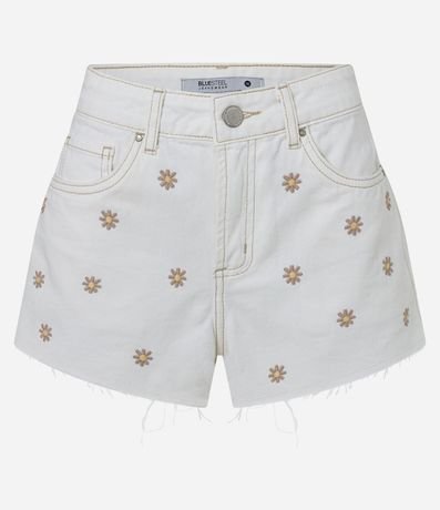 Short Slim Cintura Mediana en Sarga con Bordado Floral 6