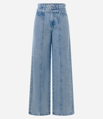 Pantalón Wide Leg Cintura Alta en Jeans con Cinturón de Tejido 6