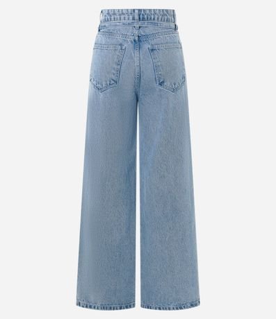 Pantalón Wide Leg Cintura Alta en Jeans con Cinturón de Tejido 7