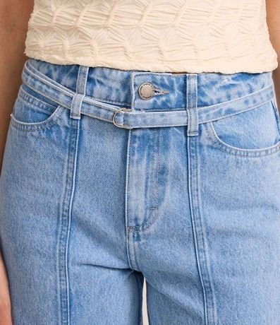 Pantalón Wide Leg Cintura Alta en Jeans con Cinturón de Tejido 4