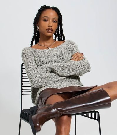 Blusa Femenina en Tricot con Textura y Efecto Calado