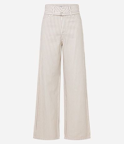 Pantalón Wide Leg Cintura Alta en Sarga Rayada y Cinturón Estrecho 6