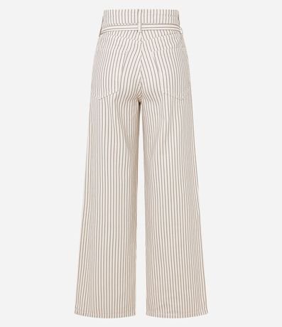 Pantalón Wide Leg Cintura Alta en Sarga Rayada y Cinturón Estrecho 7