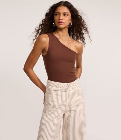 Pantalón Wide Leg Cintura Alta en Sarga Rayada y Cinturón Estrecho 2