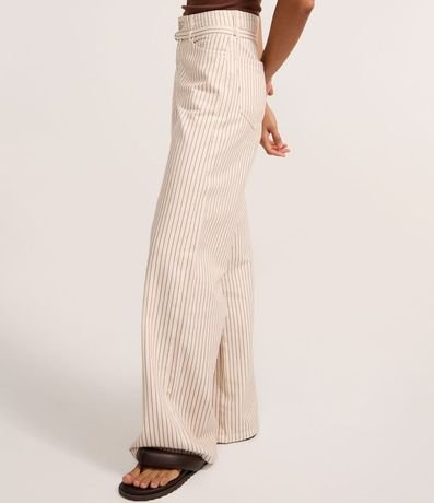 Pantalón Wide Leg Cintura Alta en Sarga Rayada y Cinturón Estrecho 3