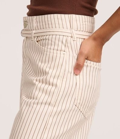 Pantalón Wide Leg Cintura Alta en Sarga Rayada y Cinturón Estrecho 5