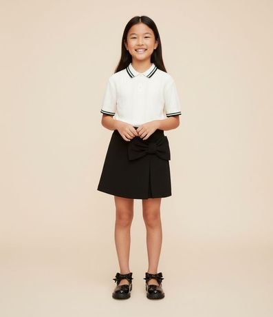 Blusa Infantil en efecto Punto con Cuello Polo y Rayas Contrastantes – Talle 5 a 14 años