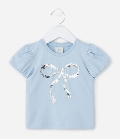 Blusa Infantil con Manga Abullonada y Lazo de Lentejuelas - Talle 1 a 6 años