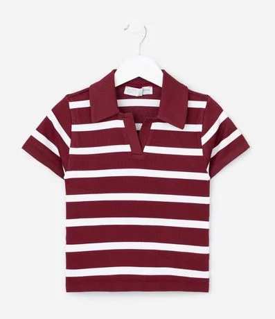 Camisa Infantil Seamless con Rayas y Cuello Polo - Talle 5 A 14 años