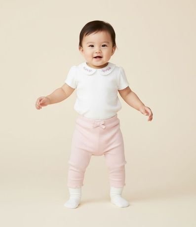 Pantalón Infantil en Terciopelo Cotelê con Moña y Ruedo Picot - Talle RN a 18 Meses