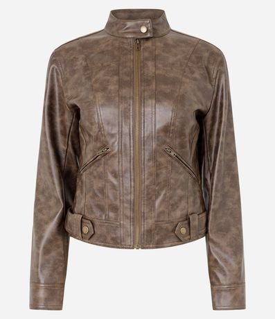 Campera Biker en Pu Marmorizado con Cuello Alto 5