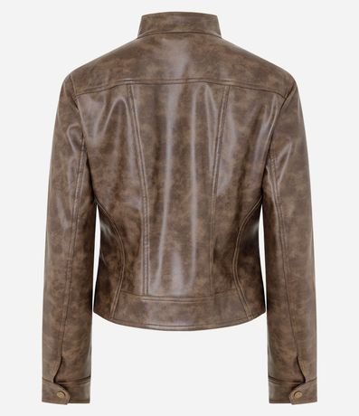 Campera Biker en Pu Marmorizado con Cuello Alto 7