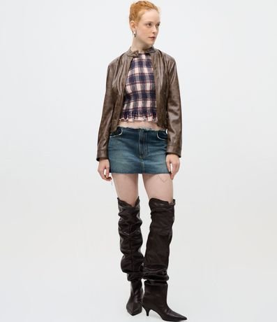 Campera Biker en Pu Marmorizado con Cuello Alto 2