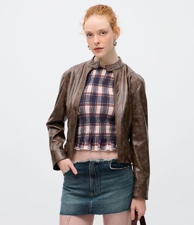 Campera Biker en Pu Marmorizado con Cuello Alto 3