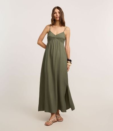 Vestido Evasé Largo en Crepé con Recorte en el Busto