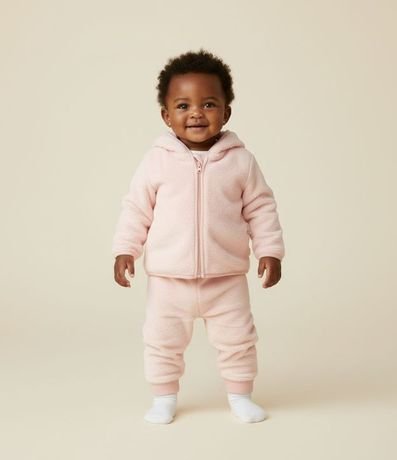 Conjunto Infantil en Fleece Texturizado con Campera y Pantalón – Talle 0 a 18 Meses