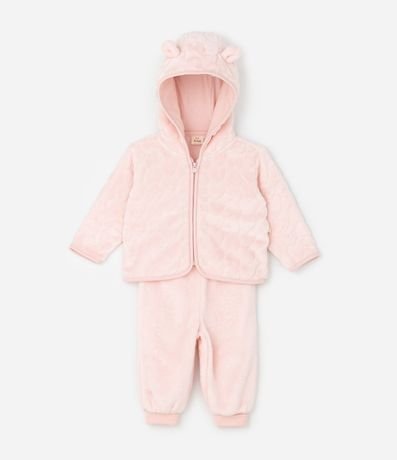 Conjunto Infantil en Fleece Texturizado con Campera y Pantalón – Talle 0 a 18 Meses