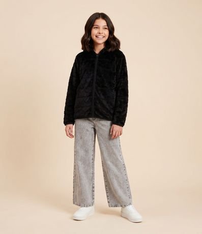 Campera Infantil en Fleece con Capucha y Relieve de Corazones – Talle 5 a 16 años