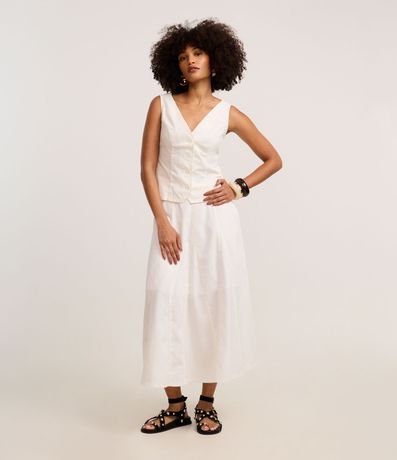 Pollera Evasê Midi en Sarga con Recortes y Nesgas