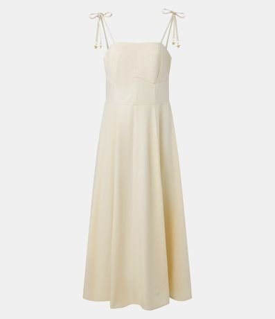 Vestido Midi en Sarga con Bretel Fino y Busto Recortado 6