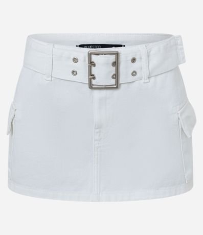 Minifalda Cintura Baja en Sarga con Cinturón de Hebilla 5