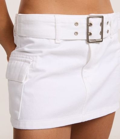 Minifalda Cintura Baja en Sarga con Cinturón de Hebilla 4