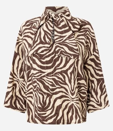 Blusa en Viscosa con Cuello Lazo y Estampado Animal Print 5