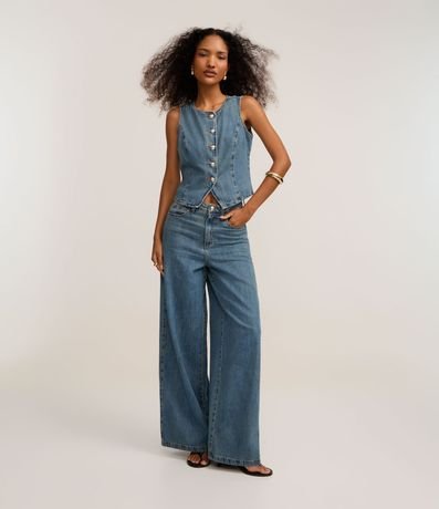 Pantalón Pantalona Cintura Alta en Jeans con Bolsillos 2