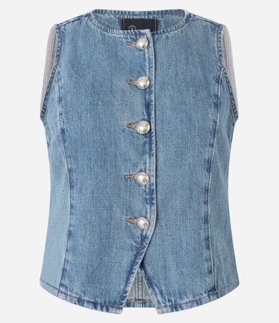 Chaleco en Jeans con Recortes y Botones de Escudo 5