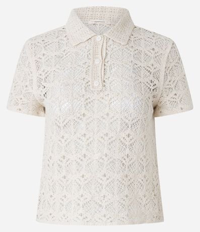 Blusa en Punto de Efecto Ganchillo con Cuello Polo 6
