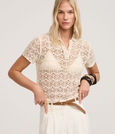 Blusa en Punto de Efecto Ganchillo con Cuello Polo