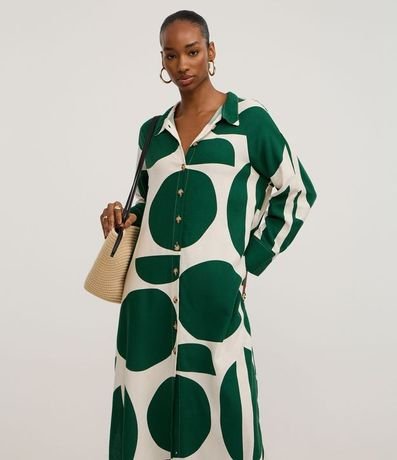 Vestido Chemise en Viscolino con Estampa Abstracta