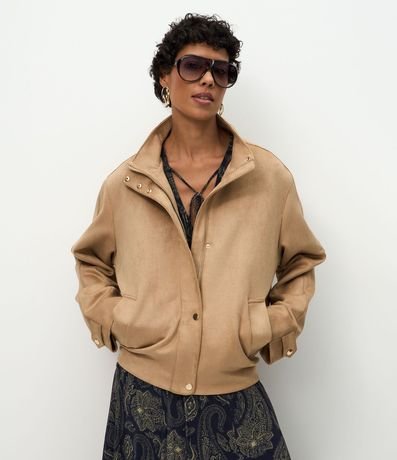 Campera Bomber en Gamuza con Elástico en el Ruedo