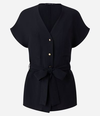 Blusa en Viscosa con Escote V y Cinturón Amarraciones 5