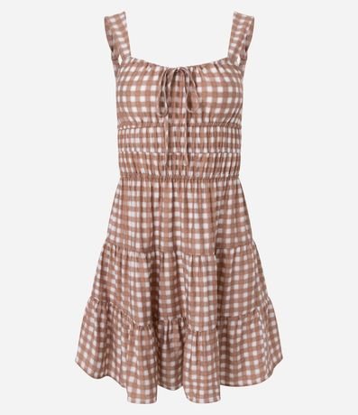 Vestido Corto Evasê en Viscosa y Estampado de Cuadros Vichy 5