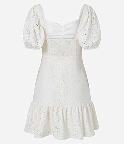 Vestido corto en Laise con Manga Abullonada y Bordado cutout 7