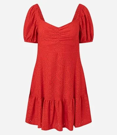 Vestido corto en Laise con Manga Abullonada y Bordado cutout 5