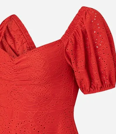 Vestido corto en Laise con Manga Abullonada y Bordado cutout 6