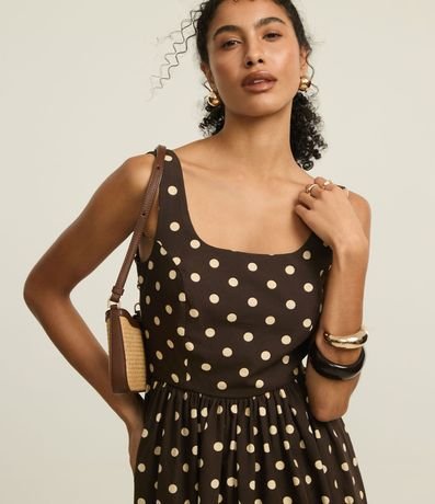 Vestido Evasê Midi en Tricolina con Estampa de Lunares 3