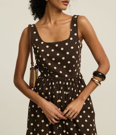 Vestido Evasê Midi en Tricolina con Estampa de Lunares 4