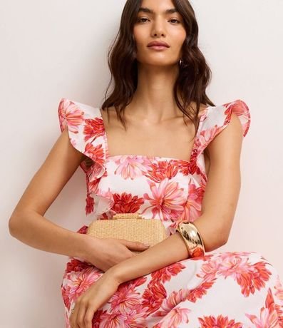 Vestido Evasê Midi en Tricolina con Estampa Floral 2